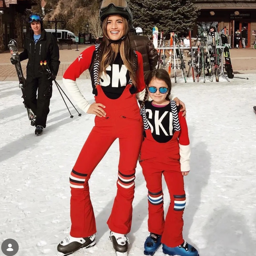 Perfect Moment Red Ski Jumpsuit Isola Stripe Padded knees ski bibs racing